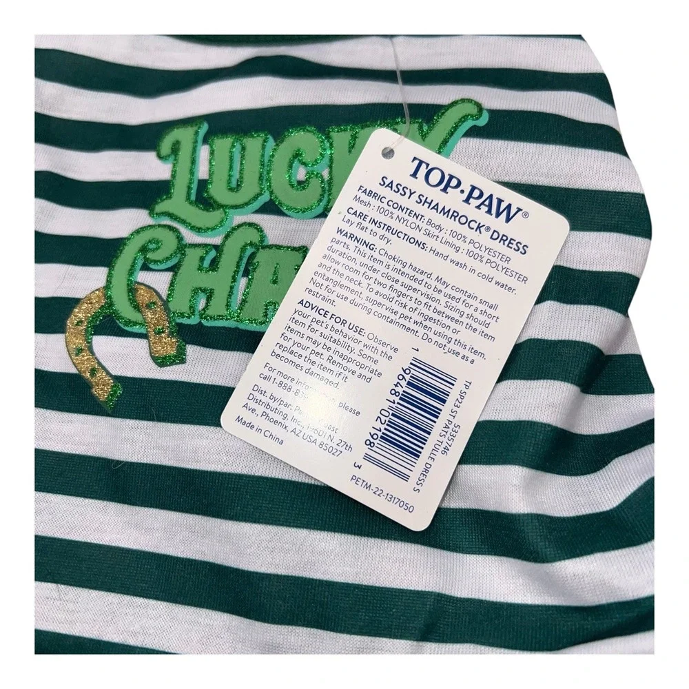 Top Paw Small Dog Dress Green White Stripes Lucky Charm St Patricks DaPet Outfit